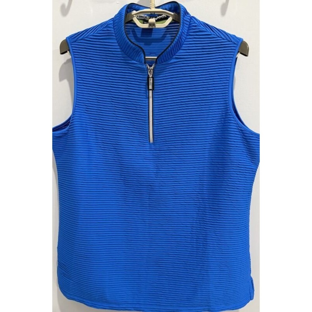 Jamie Sadock Womens 1/4 Zip Sleeveless Shirt Textured Blue Tennis Active Size XL
